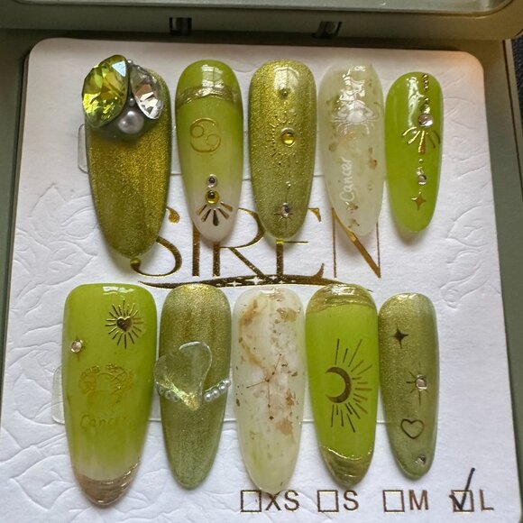 Siren Shimmer Other - Cancer high-quality handcrafted reusable press on nails.